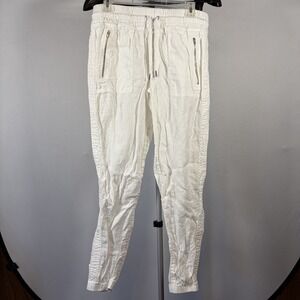 Athleta 8T White Cabo 100% Linen Jogger High Rise Zip Pocket Yoga Pants Women's